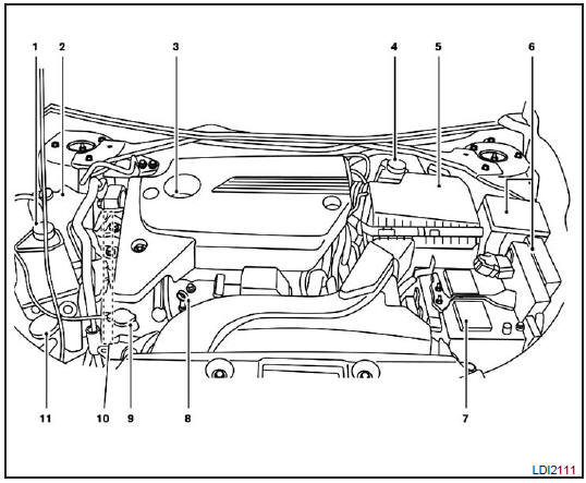 Locais de verificação do compartimento do motor