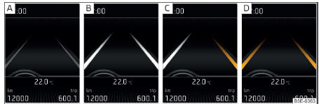 Visor a cores do painel de instrumentos: Exemplos dos indicadores do sistema