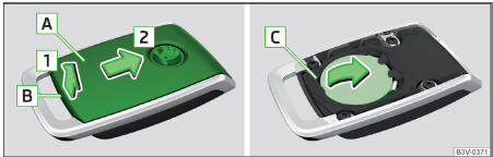 Fig. 346 Controlo remoto: Tampa da bateria