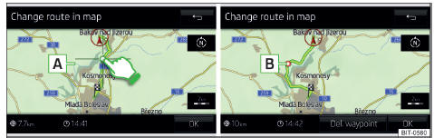 Fig. 243 Alterar o trajeto no mapa / Ponto de passagem